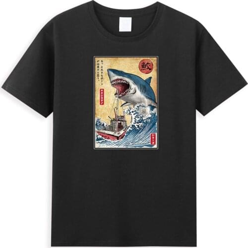Hunting The Shark In Japan Men T-Shirts Fashion Hip Hop Manga T Shirt Summer Cotton Loose Tops Urban Aesthetic Trend Tee Shirt