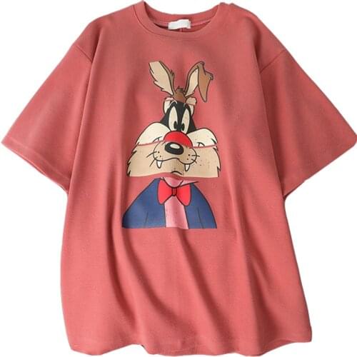 Zuolunouba New Korean Cotton Short Sleeve T-shirt For Women In Summer T Shirt Marmot Stitching Rabbit Casual Tops Tees