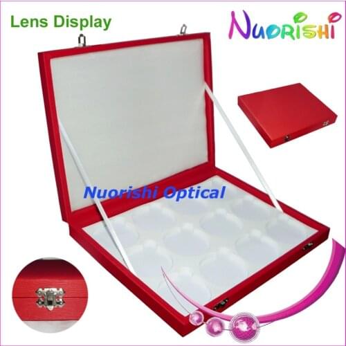 Nice Red Leather Display Case Box Tray for Holding 12pcs Optical Sample Lens Lenses free shipping D008-12