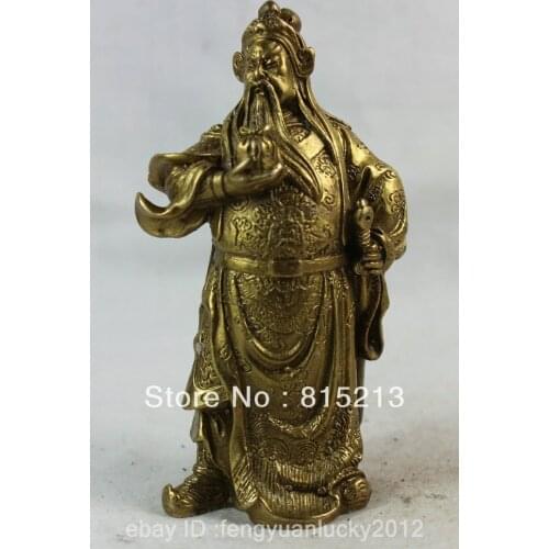 Wang 000200 China Chinese Fengshui Bronze Dragon Stand Guan Gong Yu Warrior God Statue