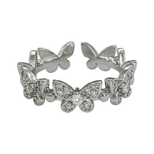 Retro Minimalist Silver Color Open Ring Butterfly Rings Personality Feather Butterfly Minimalist Rings Girl Jewelry Gift