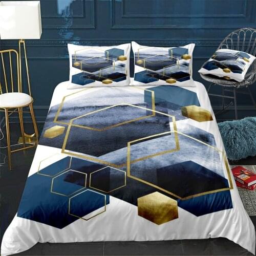 Gold Navy Geo Bedding Set For Bedroom Soft Bedspreads For Double Bed Home Duvet Cover Quality Quilt Cover+Pillowcasex2