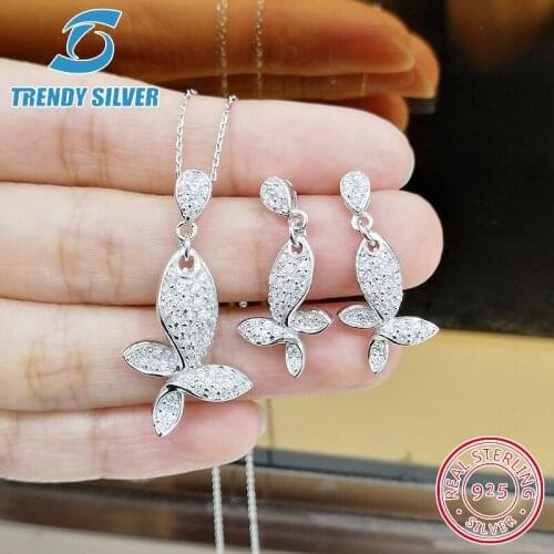 Complete pure 925 sterling silver zirconia clear CZ luxury jewelry set ring earrings for woman pendant necklace trendy design