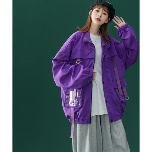 Nice Pop Bomber Jacket Men And Women Ribbons Zipper Outerwear Fashion High Street Loose Coat Baseball Male Female Jacket Coat
