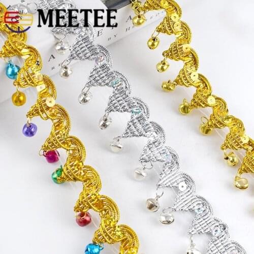 Meetee 4meters 3cm Wide Tassel Lace Braid Trim Gold Webbing Hanging Bell Material DIY Stage Perform Clothes Cosplay Accessories