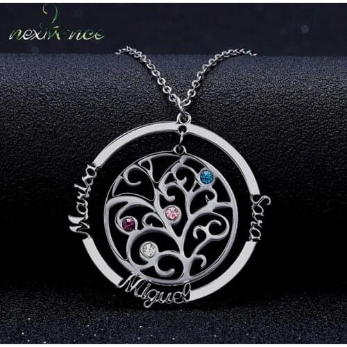 Nextvance Stainless Steel Customized Names Round Pendant Necklaces Color Crystal Family Tree Necklace For Women Friends Gift