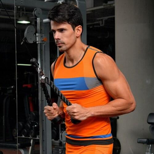 New2018 Summer Sport patchwork GYM training Tank top flexible seamless men hitting scene quick-drying toning tights vest