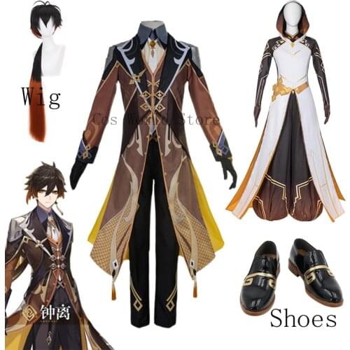2021New Anime Game Genshin Impact ZhongLi Cosplay Costumes Uniform Suit Cosplay Costume Outfit Wig Shoes Earring Halloween Cos
