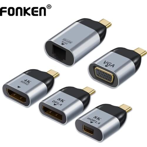 USB Type C To HDMI-compatible 4K Adapter Male To Female VGA DP 8K Cable Connector Laptop Video Converter Adapter For Macbook Pro