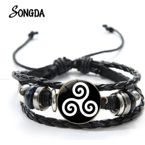 Teen Wolf Symbol Leather Bracelet Triskele Triskelion Allison Argent Glass Round High Quality Black Adjustable Bracelets