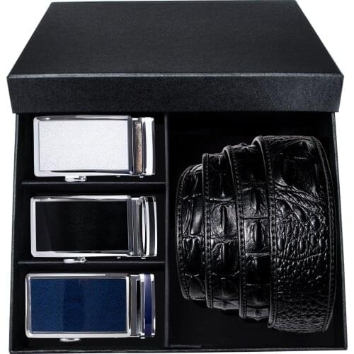 Cow Genuine Leather Automatic Buckle Belts Luxury Brand Male Belts Black Strap 3.5cm Automatic Belts Mens Gift Box Set DiBanGu