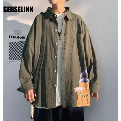 SENSELINK 2021 Men Shirt Long Sleeve Brand Fashion Casual Korean Hip Hop Hipster Couple Streetwear Shirts Tops Oversized M-5XL