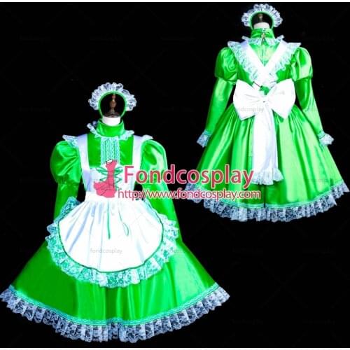 Lockable Sissy maid green Satin dress cosplay costume Tailor-made[G3840]