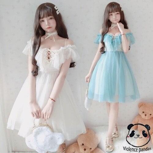 Sexy sweet lolita dress thin women low chest off Shoulder v-neck bandage victorian dress kawaii girl princess tea party loli cos