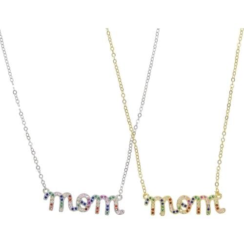 925 sterling silver rainbow colorful cz jewelry simple geometric initial mom letter charm necklace for mama mothers love jewelry