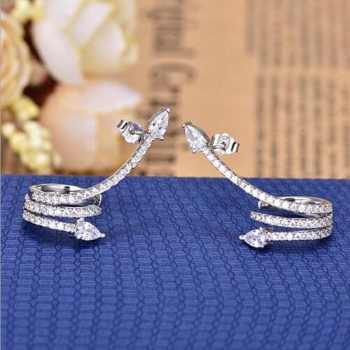 Classic Design Sliver Color Princess-cut Big Square round 3 line no pierced CZ Cubic Zirconia Wedding Stud Earrings for Women