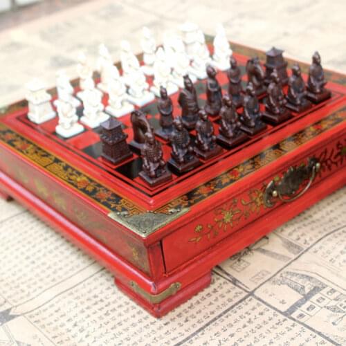 Chess Classic Chinese Terracotta Warriors Wooden Chessboard Puzzle Cartoon Characters Chess Board Game Teenager Birthday Gift