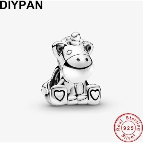 Fit Original Pandora Charms 925 Sterling Silver Bracelet Bruno the Unicorn Charm Beads Women Jewelry DIY Berloque