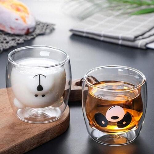 Lovely Panda Bear Innovative Double Wall Heat Resistant Beer Glasses Cup Morning Coffee Milk Juice Glass 3D 2-Tier