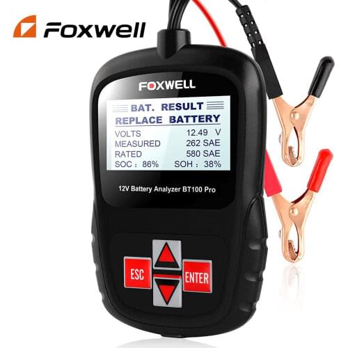FOXWELL BT100 6V 12V Car Battery Tester For Flooded AGM GEL 100 to 1100CCA 200AH Battery Health Analyzer Diagnostic Tool