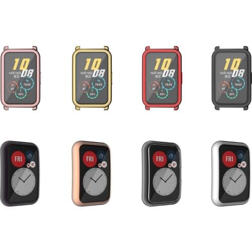 TPU Soft Glass Screen Protector Case Shell Edge Frame For Huawei Watch Fit/Honor ES Strap Band Protective Bumper Cover Accessory