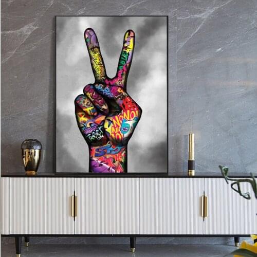 V Gesture Inspiration Canvas Painting Street Graffiti Art Posters and Prints Wall Art Pictures for Living Room Home Decor
