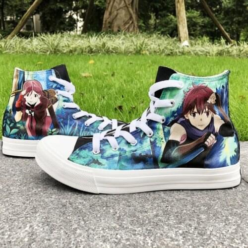Wen Design Custom Hand Painted Anime Shoes Grimgar of Fantasy and Ash High Top Women Canvas Sneakers Men Athletic Skate Shoes
