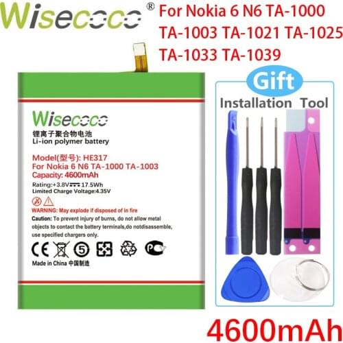 WISECOCO 4400mAh HE317 Battery For Nokia 6 Nokia6 N6 TA-1000 TA-1003 TA-1021 TA-1025 TA-1033 TA-1039 Smart Phone+Tracking Number