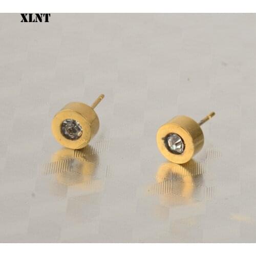 XLNT New design fashion earrings geometric round shiny rhinestone earrings womens Stainless Steel jewelry wholesale