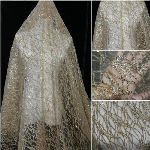 GLace 1M/lot Golden Stripe Mesh Sequins fabric Stage Wedding dress decoration DIY craft TX1273