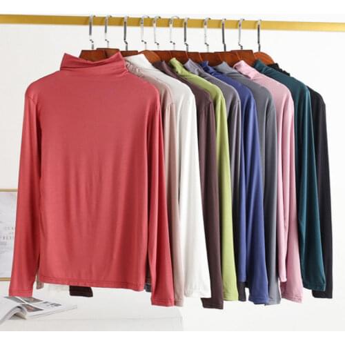 Long sleeve Women Harajuku Modal T Shirt Spring Autumn Turtleneck Korea Style T-Shirt Stretch Bottom Shirt White Black Top Shirt