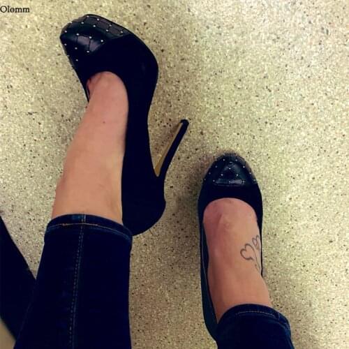 Olomm New Arrival Women Pumps Sexy Stiletto High Heel Round Toe Elegant Black Party Dress Shoes Women US Size 5-20