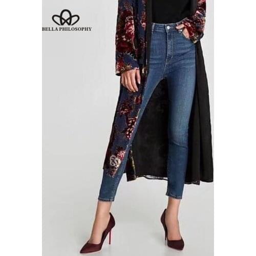 Bella Philosophy 2018 new fashion women slim jeans high waist skinny pencil pants casual female solid pencil jeans for women