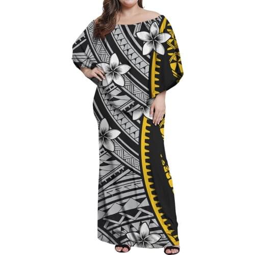 Hycool Polynesian Hibiscus Print Stripe Sleeveless Dress Elegant Ladies Off Shoulder Dress With Shawl WomenS Evening Long Gowns