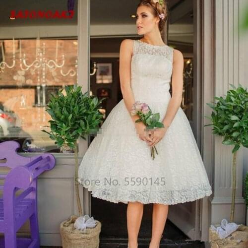 Short Wedding Dress 2020 Lace Garden White Ivory A Line Bridal Gowns Tea Length Custom Made Vestido De Novia Mariage Online Shop