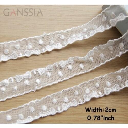 1yard Width: 2cm Ivory White Cotton Mesh Lace Cute Bow-knot Design Embroidered Trimming for DIY Garment Accessories (ss-540)