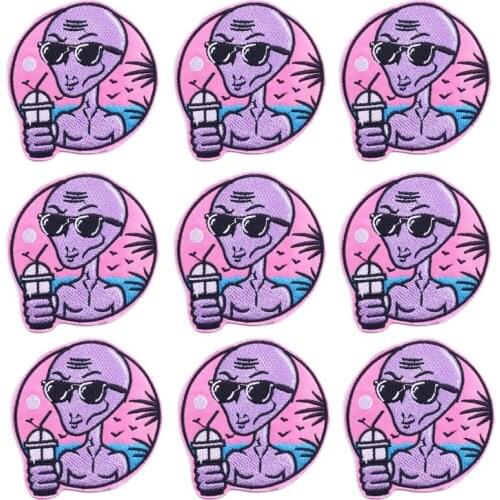 10pcs Alien Pink Badge Patch Iron On Patch On Clothes Sewing Stripe Patch Embroidered Patches For Clothing Applique Jacket Jeans
