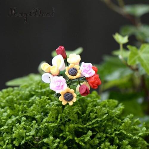 MagiDeal 10Pcs Miniature Flowers for Bonsai Fairy Garden Micro Landscape Ornaments Terrarium Crafts Dollhouse Decor