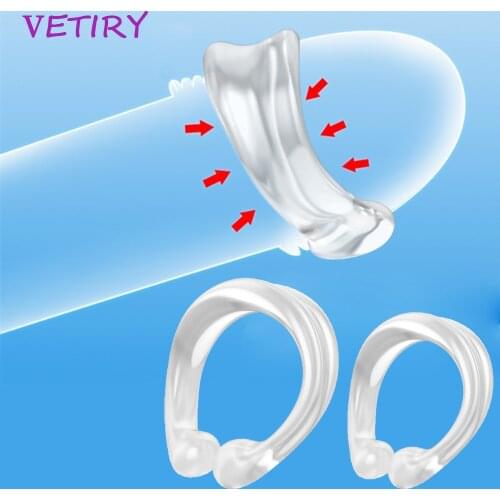 2PCS Reusable Foreskin Corrector for Men Cock Ring Delay Ejaculation Penis Stretcher Adult Sex Toys Glans Training Penis Rings