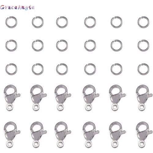 20pcs/pack lobster clasp+40pcs jump rings Hooks End Clasps Connectors for Necklace&Bracelet Chain DIY Fashion Jewelry Findings