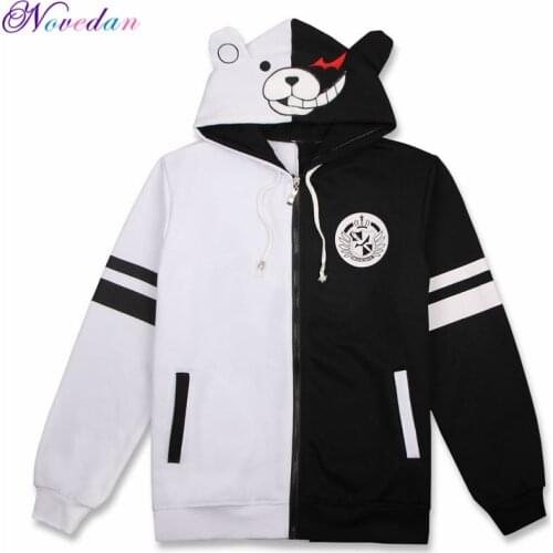 Anime Danganronpa Monokuma Cosplay Costume Unisex Hoodie Sweatshirt Hooded Black White Bear Long Sleeve Daily Casual Coat Jacket