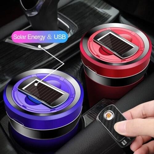 Auto Ashtray Rechargeable Solar Energy LED Car Ashtray Removable Cigarette Lighter Ashtray For Car Cup Holder Car Accessories
