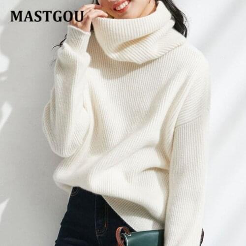 MASTGOU Basic Turtleneck Women Sweaters Oversized Cashmere Pullover Sweater Korean Fashion Knitted Ribbed Jumper Top Long Sleeve
