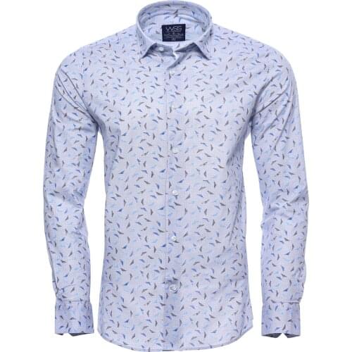 White Patterned Long Sleeve Mens Shirt Wessi
