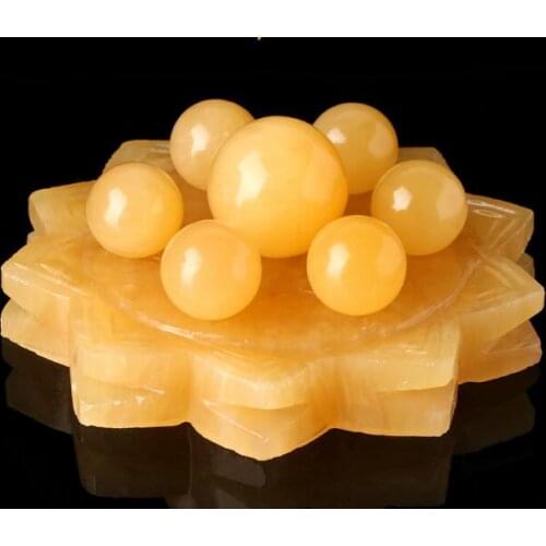 Free shipping Natural new spot Topaz jade Lotus Lucky Seven Stars Gathering Office Home Feng Shui Open Decoration