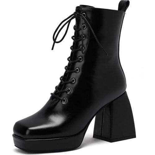 Ladies White Black High Heels Platform Ankle Boots For Women Autumn Winter Casual Short Boots Shoes Bottines Femme Botines Mujer