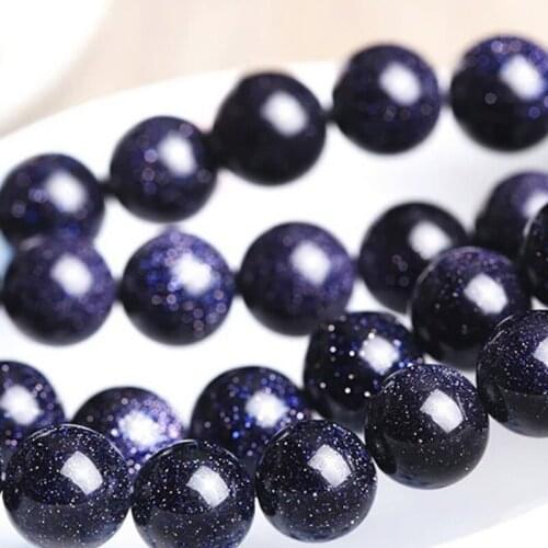 Blue Sand Loose Beads Natural Gemstone Smooth Round for Jewelry Making