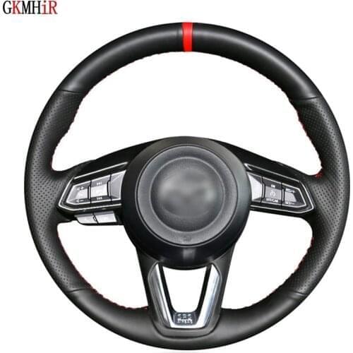 Car Steering Wheel Cover DIY Hand-stitched Non-slip Black Genuine Leather For Mazda 3 Axela Mazda 6 Atenza CX-3 2018-2019