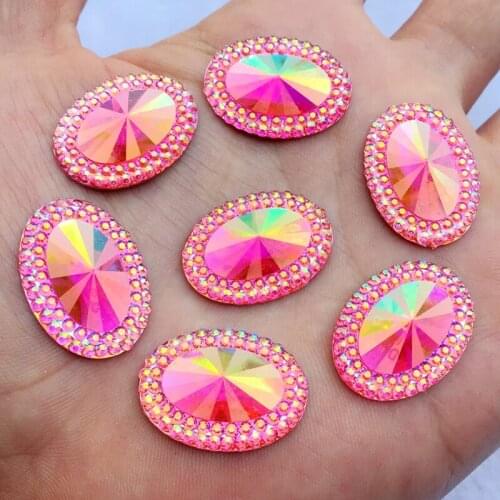 18*25mm AB Color Stick On rhinestone buttons Shiny Oval Resin rhinestone Crystals Stones Strass 15pcs/lot -E823