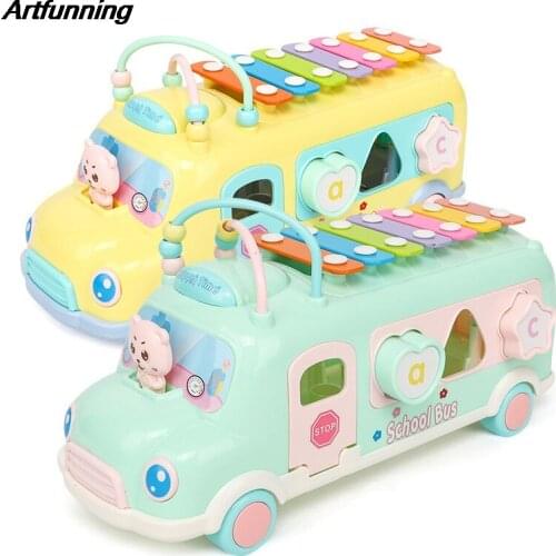 Artfunning Educational Toys Musical Instrument Baby Toys Knock Piano Bus Skate Model Learn Car Kids Toys For Children